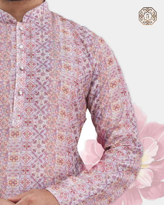 Pastel printed kurta for men full sleeve