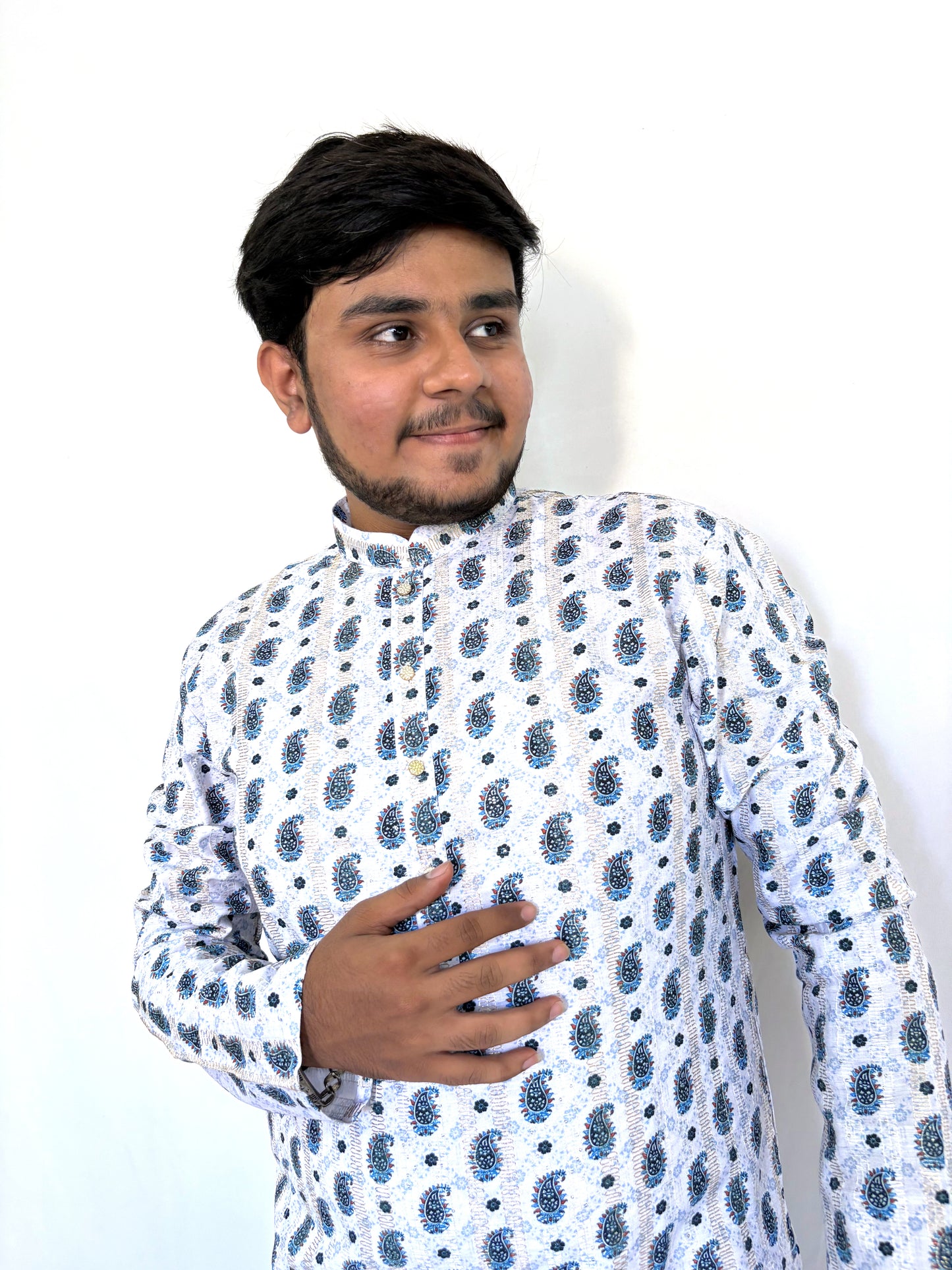 Right angle of Corchit printed kurta for men – breathable rayon fabric in traditional style