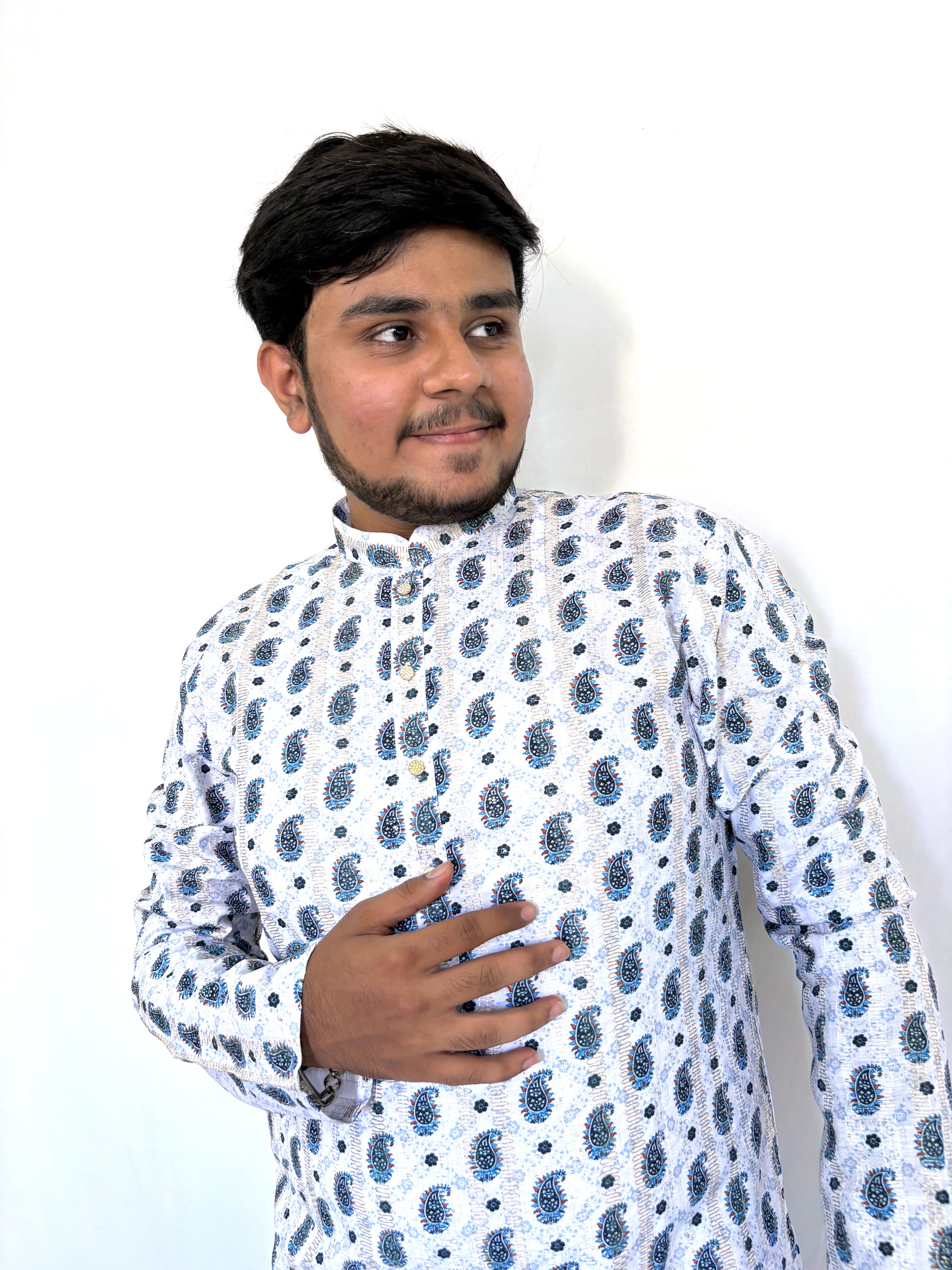 Right angle of Corchit printed kurta for men – breathable rayon fabric in traditional style