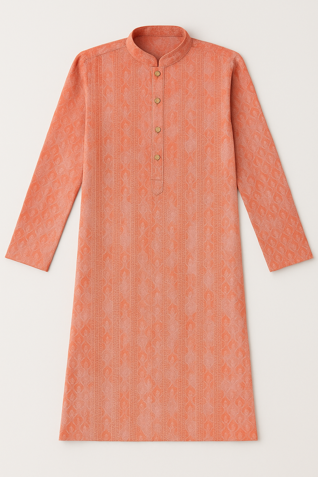 Orange Aura Cotton Rayon Kurta for Men – Jhari Work, Festive Ethnic Wear, Full Sleeves, Collared Neck