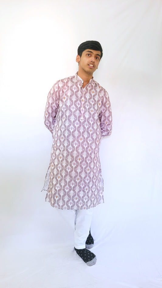 Front full-body view of mauve printed cotton kurta – bold digital ethnic motif design in breathable fabric