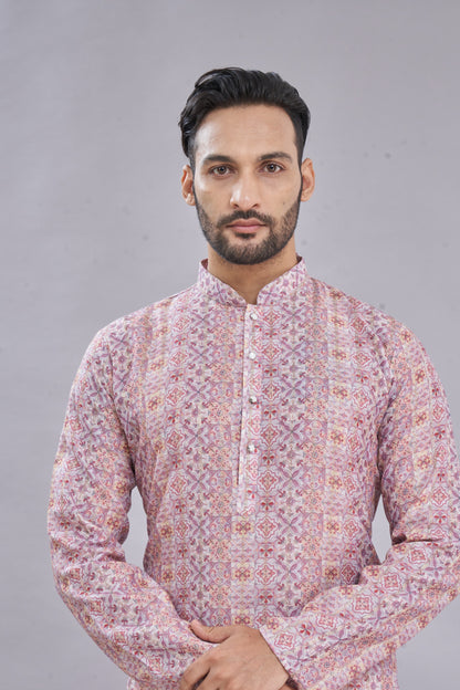 Slim-fit pastel pink kurta side profile – wedding outfit for men
