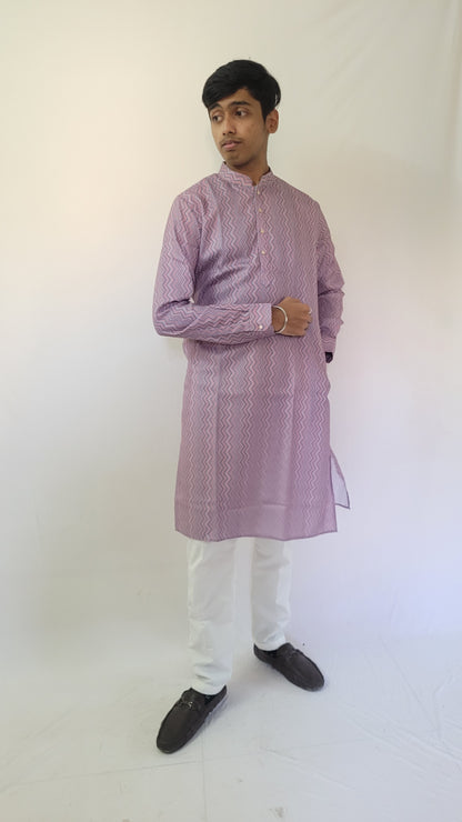 Right profile of purple zigzag cotton kurta – breathable festive wear with modern print